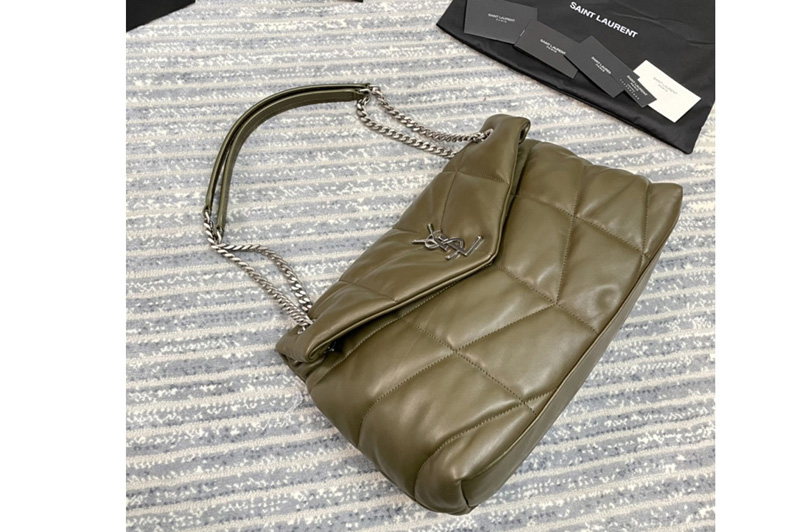 Saint Laurent 577475 YSL Loulou Puffer Medium Bag in Green Quilted Lambskin Leather With Silver Buckle