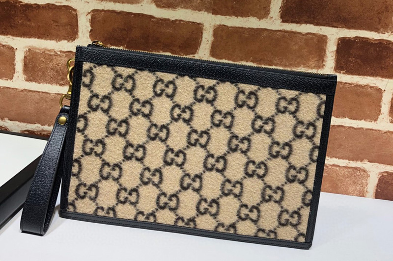 Gucci 597627 GG wool pouch in Beige and Black GG wool