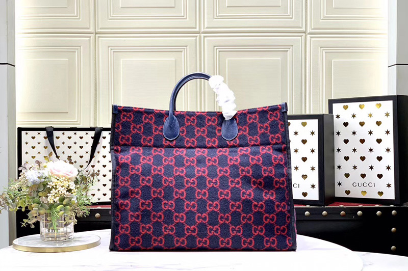 Gucci 598169 GG wool tote Bags in Blue and red GG wool