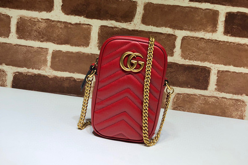 Gucci 598597 GG Marmont mini bag in Red matelasse chevron leather