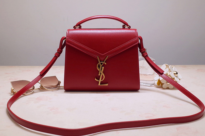 Saint Laurent 602716 YSL Cassandra Mini Top handle bag In Red Grain de Poudre Embossed Leather