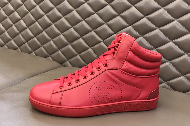 Gucci 625672 Men's high-top Ace sneaker in Hibiscus red leather