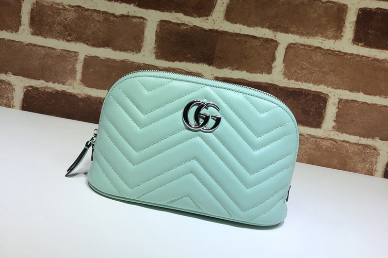 Gucci 625690 GG Marmont Cosmetic Case in Light Blue Leather