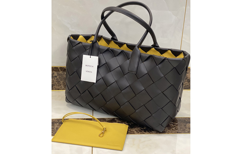 Bottega Veneta 630817 Tote Bag in Black/Yellow Intrecciato Nappa leather