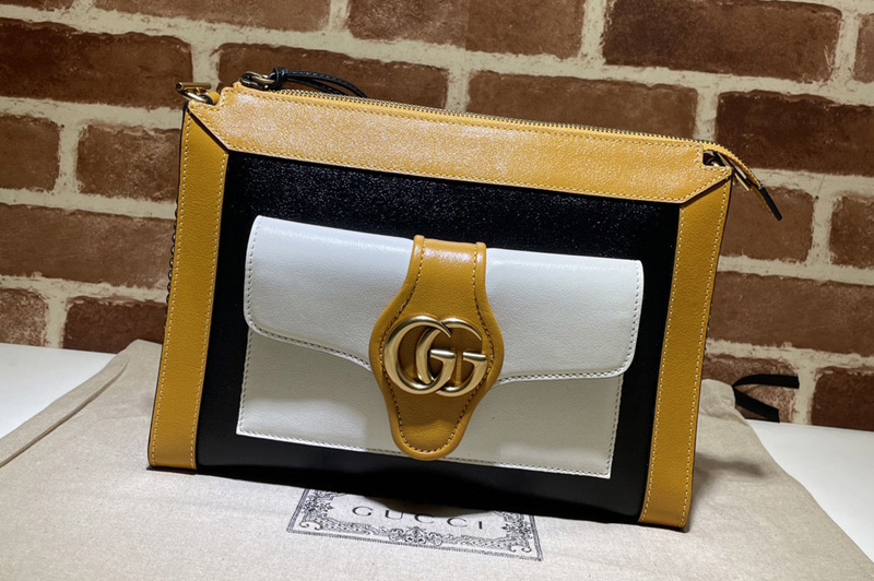 Gucci 648999 Small shoulder bag with Double G in Yellow/White/Black leather