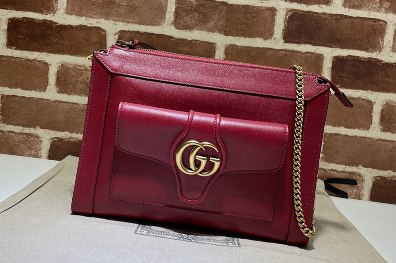 Gucci 648999 Small shoulder bag with Double G in Red leather
