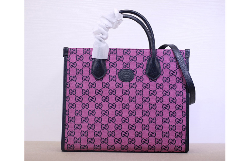 Gucci 659983 GG small tote bag in Pink and blue diagonal matelassé GG canvas