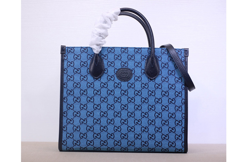 Gucci 659983 GG small tote bag in Blue and blue diagonal matelassé GG canvas