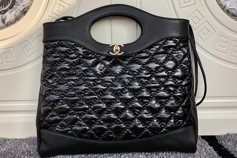 CC 31 Shopping Bags Black Shiny Crumpled Calfskin Leather