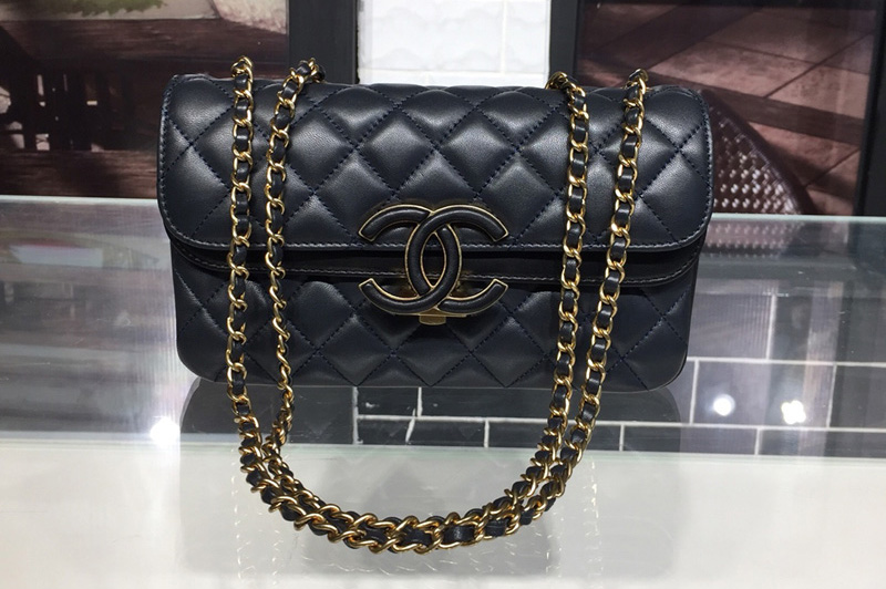 CC 2.15 Flap Bags with Gold Chain in Blue/Black Calfskin Leather