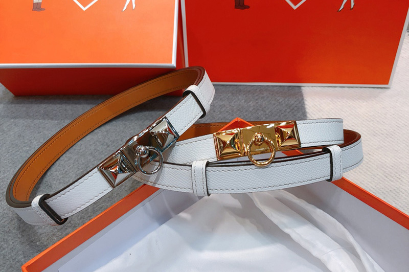 Women's Hermes Rivale 18 belts 18mm Gold/Silver Buckle in White Epsom Leather