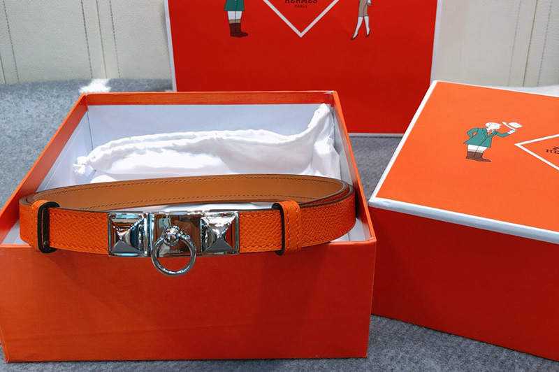 Women's Hermes Rivale 18 belts 18mm Silver Buckle in Orange Epsom Leather