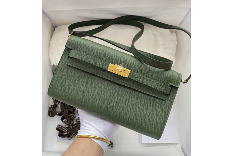 Hermes Kelly Classique To Go Woc Wallet In Green Epsom Leather With Gold Buckle