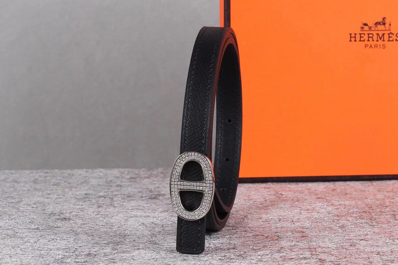 Women's Hermes 13mm Mini Athena buckle Reversible belt in Black Epsom ...