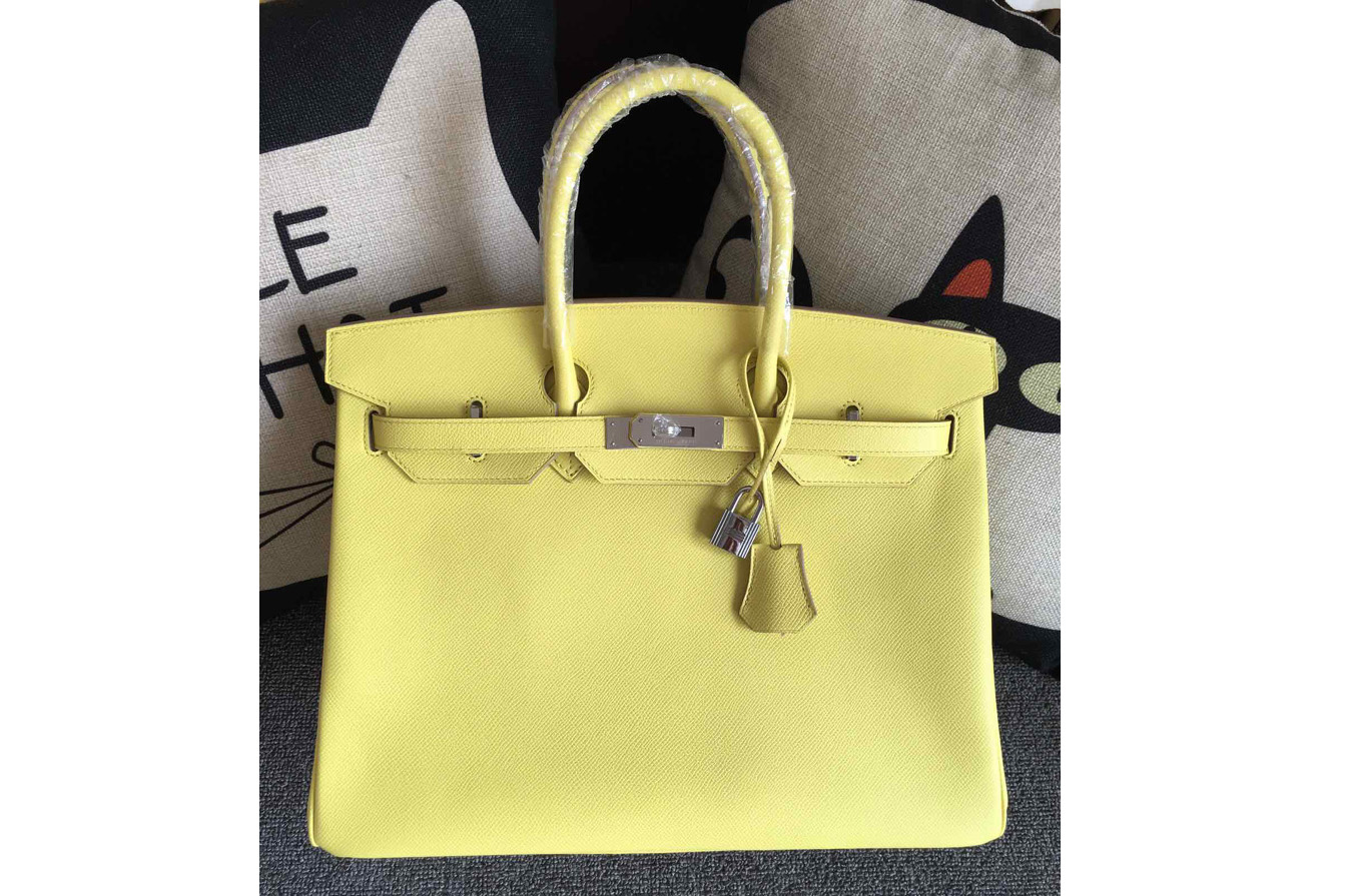Hermes Birkin 30 Tote Bags Full Handstitched in Yellow Epsom Leather With Silver Buckle