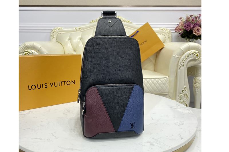 Louis Vuitton M30701 LV Avenue Sling Bag In Burgundy, black and navy blue Taiga leather