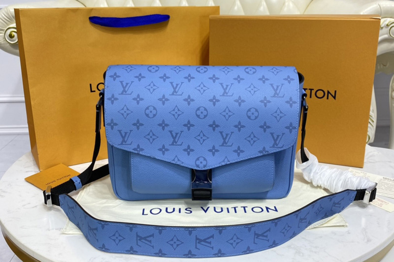Louis Vuitton M30745 LV New Messenger Bag in Blue Monogram Eclipse Canvas and Blue Taiga leather
