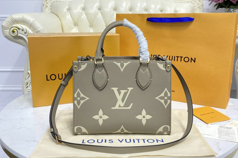 Louis Vuitton M45779 LV OnTheGo PM tote bag in Beige/Cream Monogram Empreinte Leather