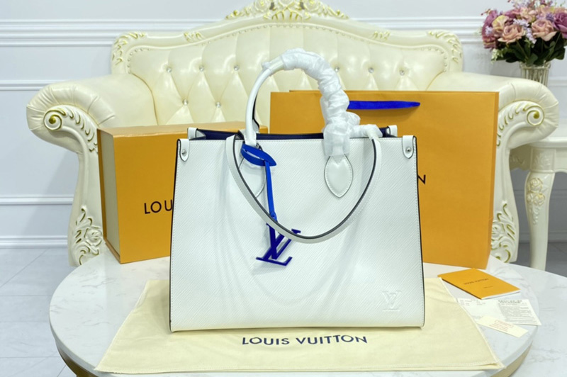 Louis Vuitton M56081 LV OnTheGo MM tote bag In White Epi grained cowhide leather