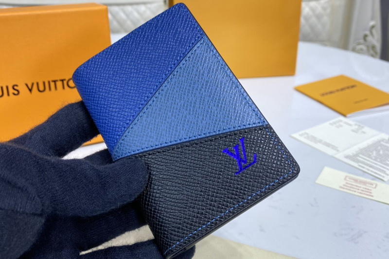 Louis Vuitton M30709 LV Pocket Organizer Wallet in Blue monochrome Taiga leather