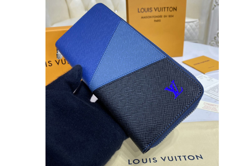 Louis Vuitton M30731 LV Zippy Vertical wallet in Blue monochrome Taiga leather