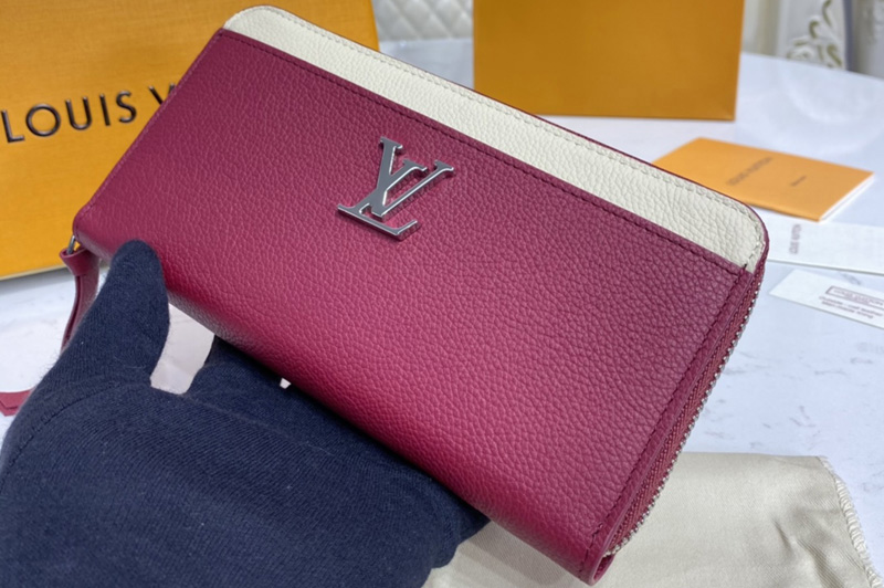 Louis Vuitton M67540 LV Lockme Zippy wallet in /Quartz White/Burgundy Calf leather