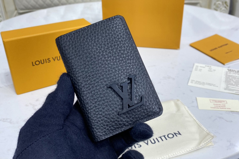 Louis Vuitton M69979 LV Aerogram Pocket Organizer on Strap in Black grained calf leather