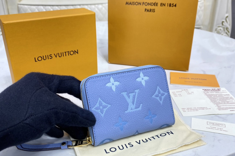 Louis Vuitton M80408 LV Zippy coin purse in Blue Monogram Empreinte leather