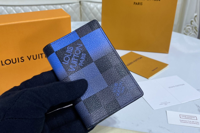 Louis Vuitton N40412 LV Pocket Organizer Wallet in Blue Damier Graphite Giant coated canvas