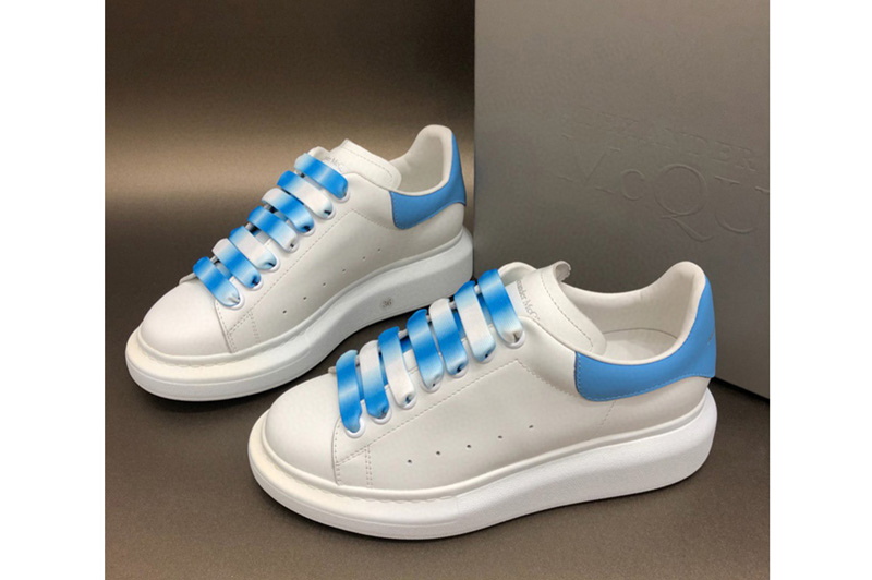 Men and Women's Alexander Mcqueen 553770 Oversized Sneaker White/Blue Calfskin