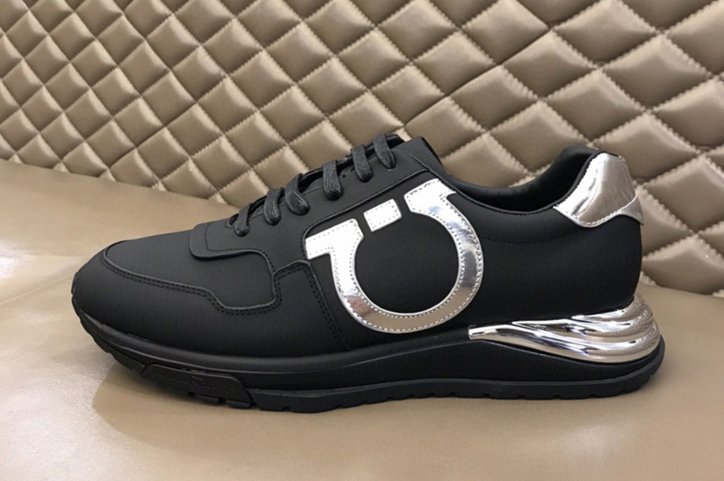 Mens Ferragamo 02C262 Gancini Sneaker in Black/Silver calfskin leather ...