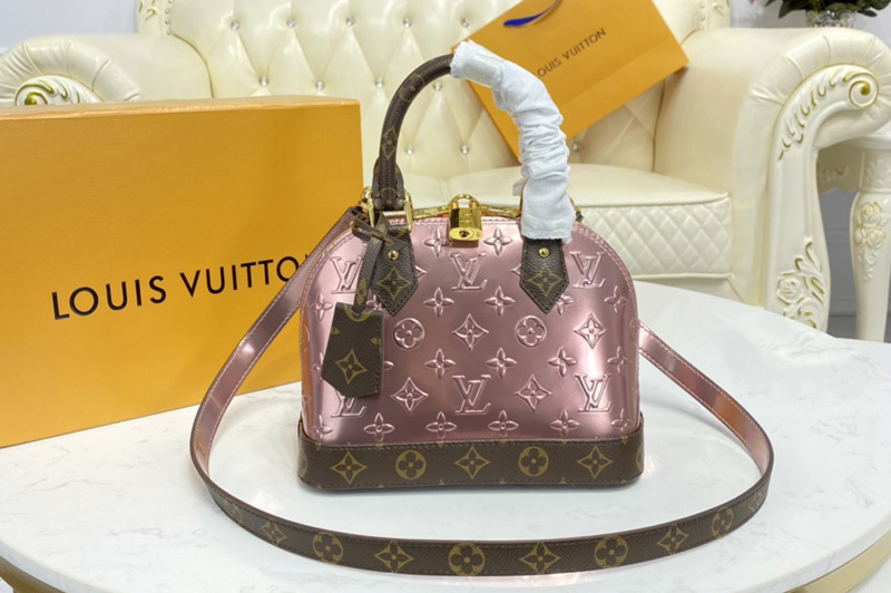 Louis Vuitton M90583 LV Alma BB handbag in Pink Debossed Monogram Vernis patent cowhide leather