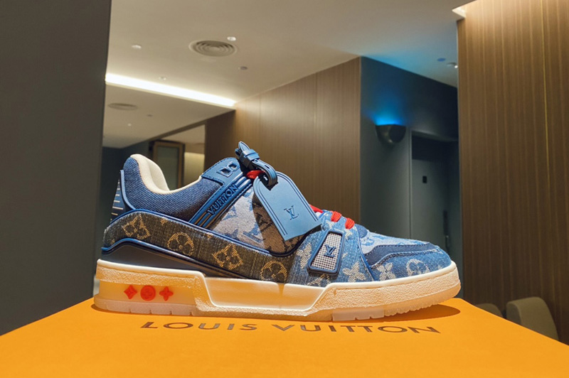 Louis Vuitton 1A8TSJ LV Trainer sneaker in Blue Monogram denim