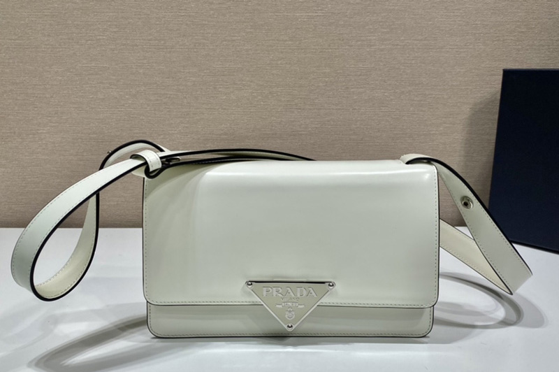 Prada 1BD321 Prada Embleme brushed-leather bag in White Leather