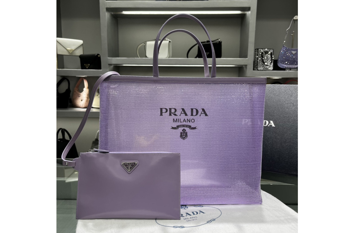 Prada 1BG416 Sequined mesh tote bag in Lily Fabric/Leather