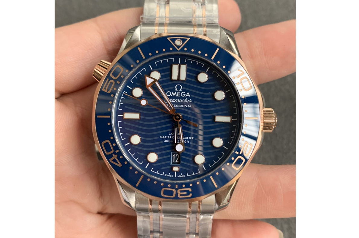 Omega Seamaster Diver 300M SS/RG ORF 1:1 Best Edition Blue Ceramic Blue Dial on SS Bracelet A8800