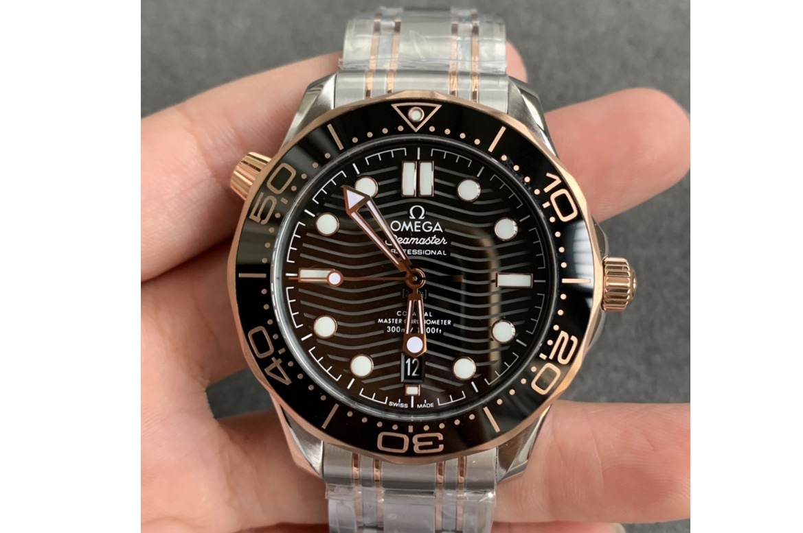 Omega Seamaster Diver 300M SS/RG ORF 1:1 Best Edition Black Ceramic Black Dial on SS Bracelet A8800
