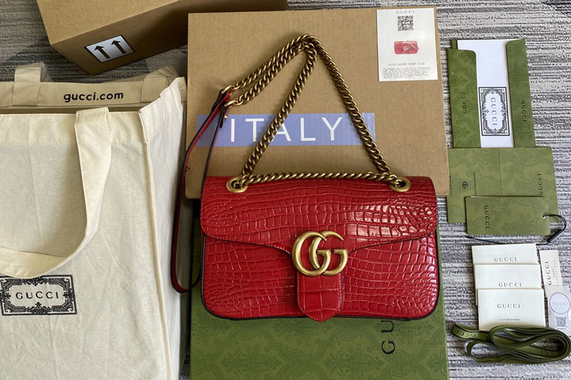 Gucci 443497 GG Marmont crocodile small shoulder bag in Red crocodile Leather