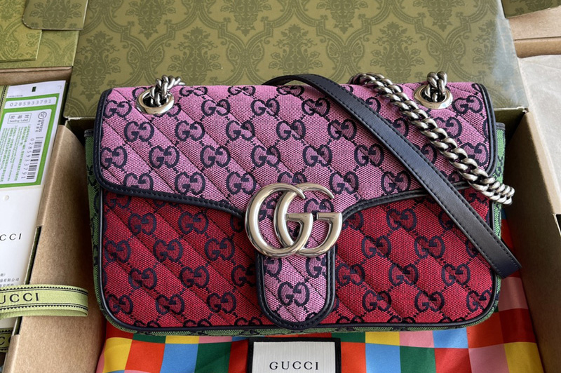 Gucci 443497 GG Marmont Multicolor small shoulder bag in Diagonal matelassé GG Multicolor canvas