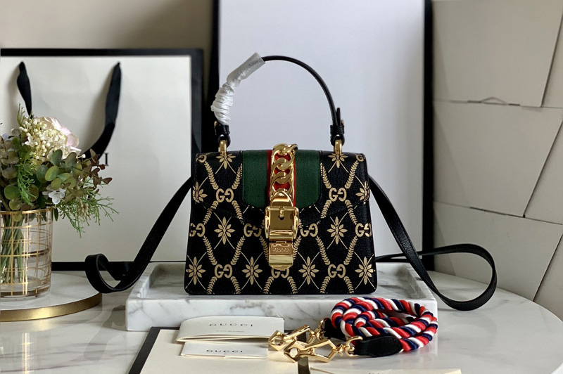 Gucci 470270 Sylvie mini leather bag In Black Leather