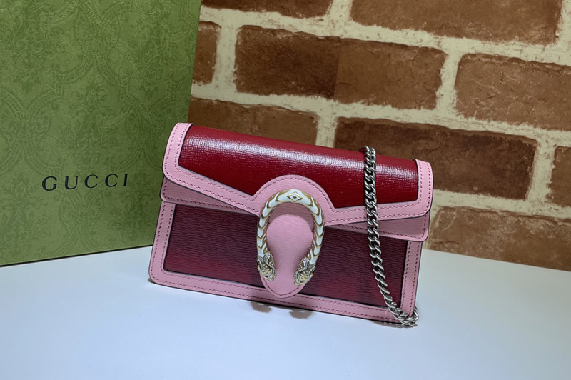 Gucci 476432 Dionysus super mini bag in Red and Pink leather