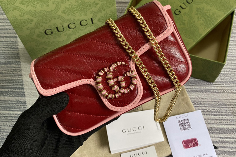 Gucci 476433 GG Marmont matelassé leather super mini bag in Dark red diagonal matelassé leather