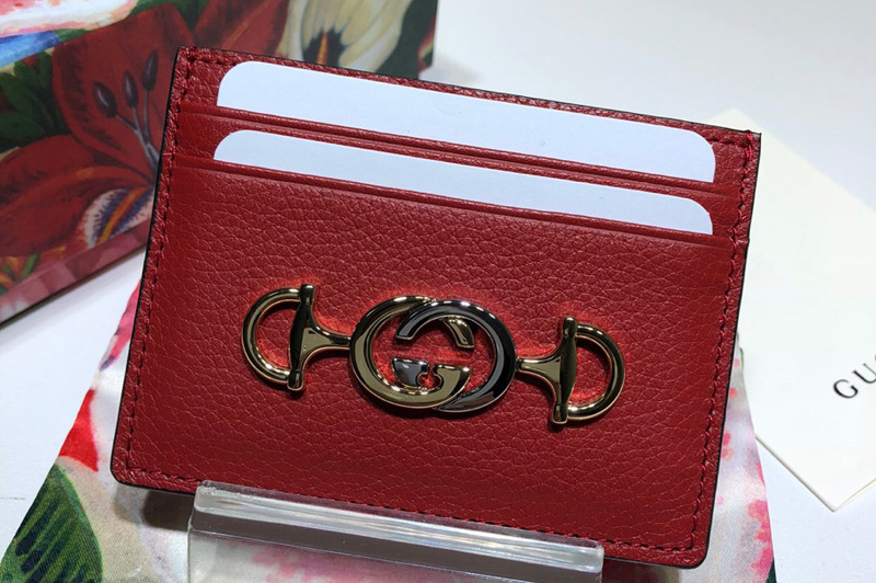 Gucci 570679 Zumi Card Holder in Red Grainy Calfskin Leather