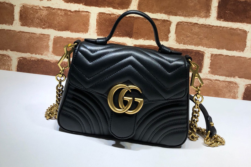 Gucci 547260 GG Marmont mini top handle bag in Black Matelassé chevron leather with heart