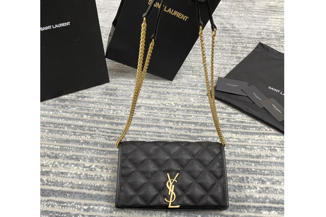 Saint Laurent 585031 YSL BECKY CHAIN WALLET IN Black QUILTED LAMBSKIN ...
