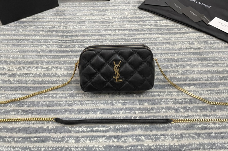 Saint Laurent 608941 YSL BECKY DOUBLE-ZIP POUCH IN QUILTED MATTE LEATHER
