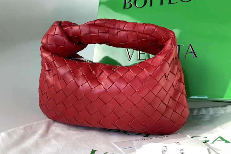 Bottega Veneta 609409 Mini Jodie Rounded hobo bag in Red Intrecciato leather