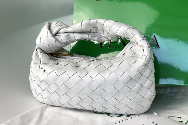 Bottega Veneta 609409 Mini Jodie Rounded hobo bag in White Intrecciato leather