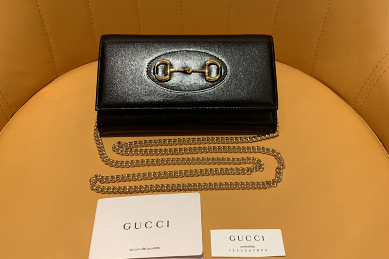 Gucci ‎621888 Horsebit 1955 zip around wallet With Chain in Black Leather