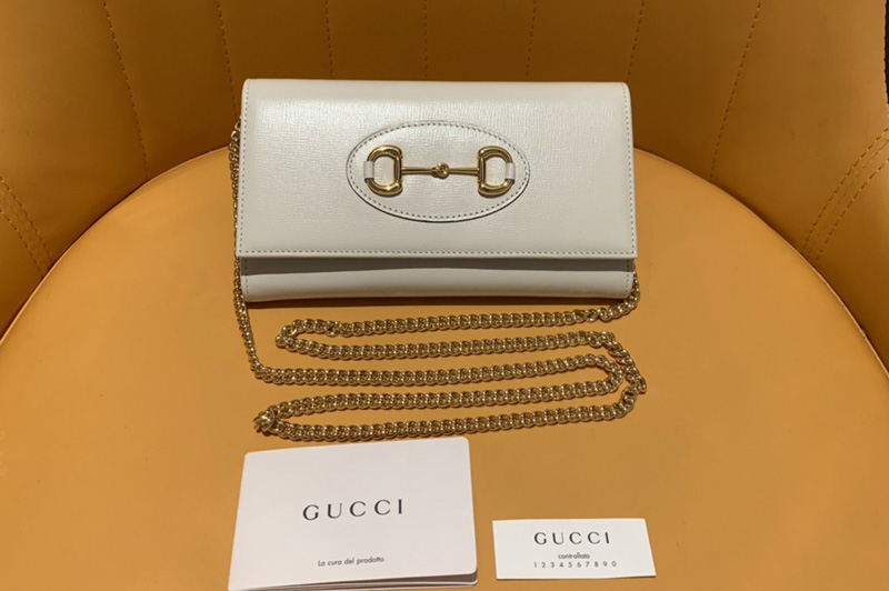 Gucci ‎621888 Horsebit 1955 zip around wallet With Chain in White Leather